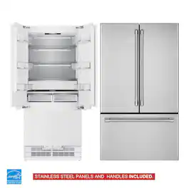 Kucht - 36 in. 19.6 cu. ft. French Door Built-In Refrigerator in Panel Ready - Panels and Handles Included - Stainless Steel