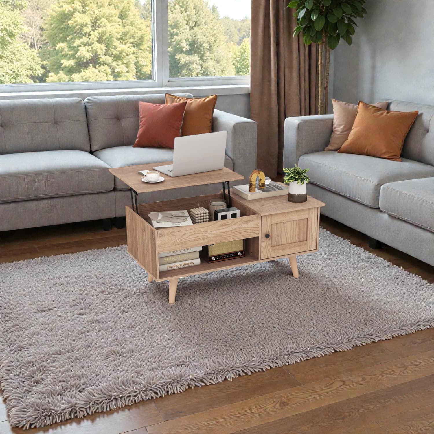 Hivvago - Multi-Functional Coffee Table Featuring Lift Top and Concealed Storage - Natural
