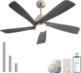 Sofucor - 52'' Modern Ceiling Fans with Lights APP/Remote Control High CFM Reversible DC Quiet Ceiling Fan for Bedroom Farmhouse - Silver Grey Wood