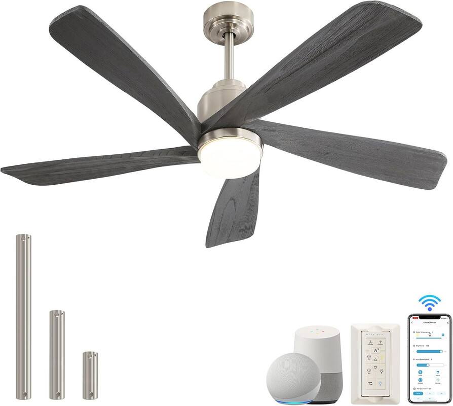 Front. Sofucor - 52'' Modern Ceiling Fans with Lights APP/Remote Control High CFM Reversible DC Quiet Ceiling Fan for Bedroom Farmhouse - Silver Grey Wood.
