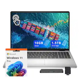 Dell - 16" FHD+ Touchscreen Laptop,Intel Core 5 120U,16GB RAM,512GB SSD+1TB Dock Station,Backlit Keyboard,Win11 Pro - Silver