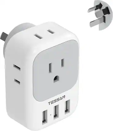 Front. TESSAN - TESSAN Australia and New Zealand Travel Power Adapter, Type I - gray/white-Type I.