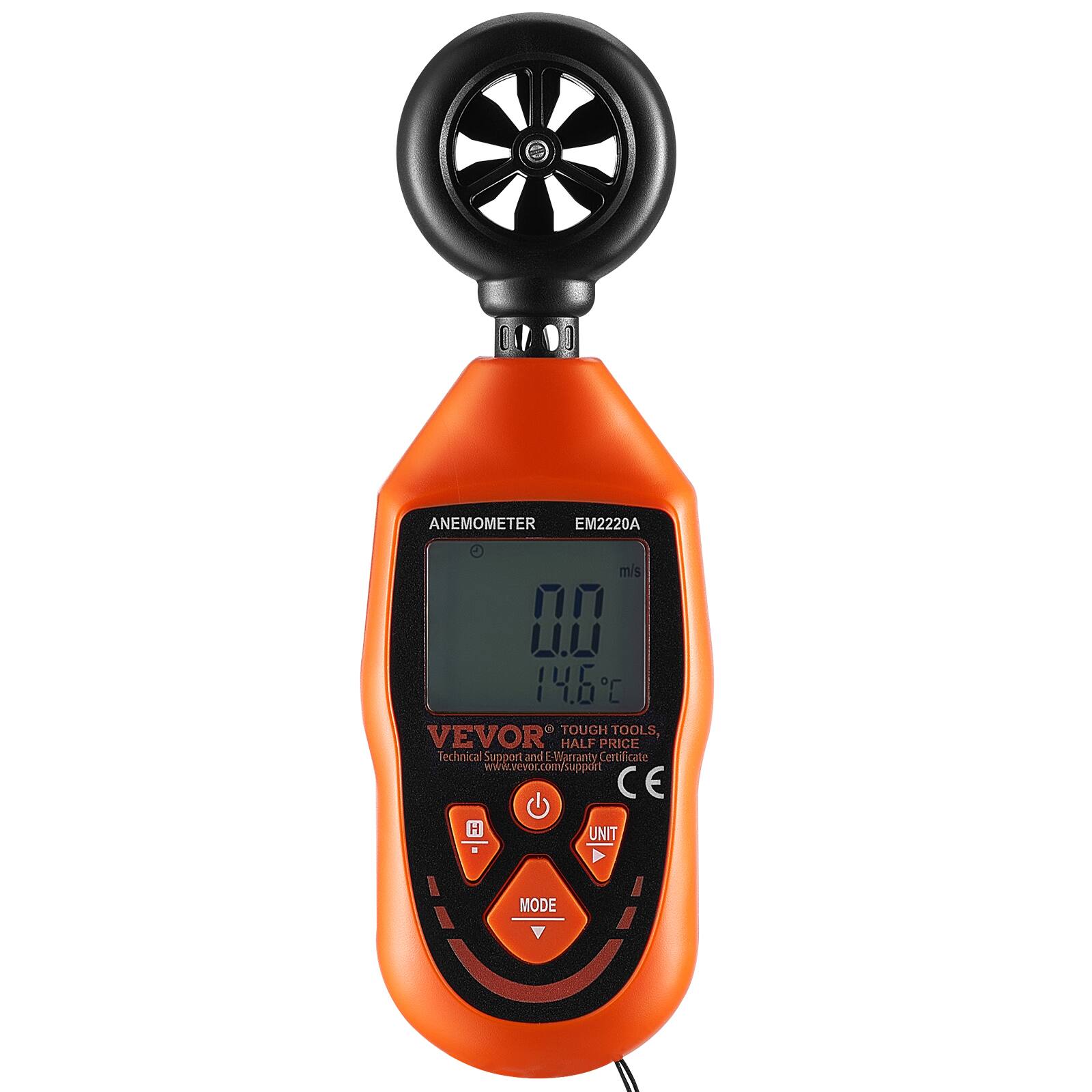 ANEMOMETER EM2220A  
m/s  
0.0  
4.6°C  

VEVOR  
Technical Support and E-Warranty Certificate  
www.vevor.com  
TOUGH TOOLS, HALF PRICE  

CE  

MODE  
UNIT