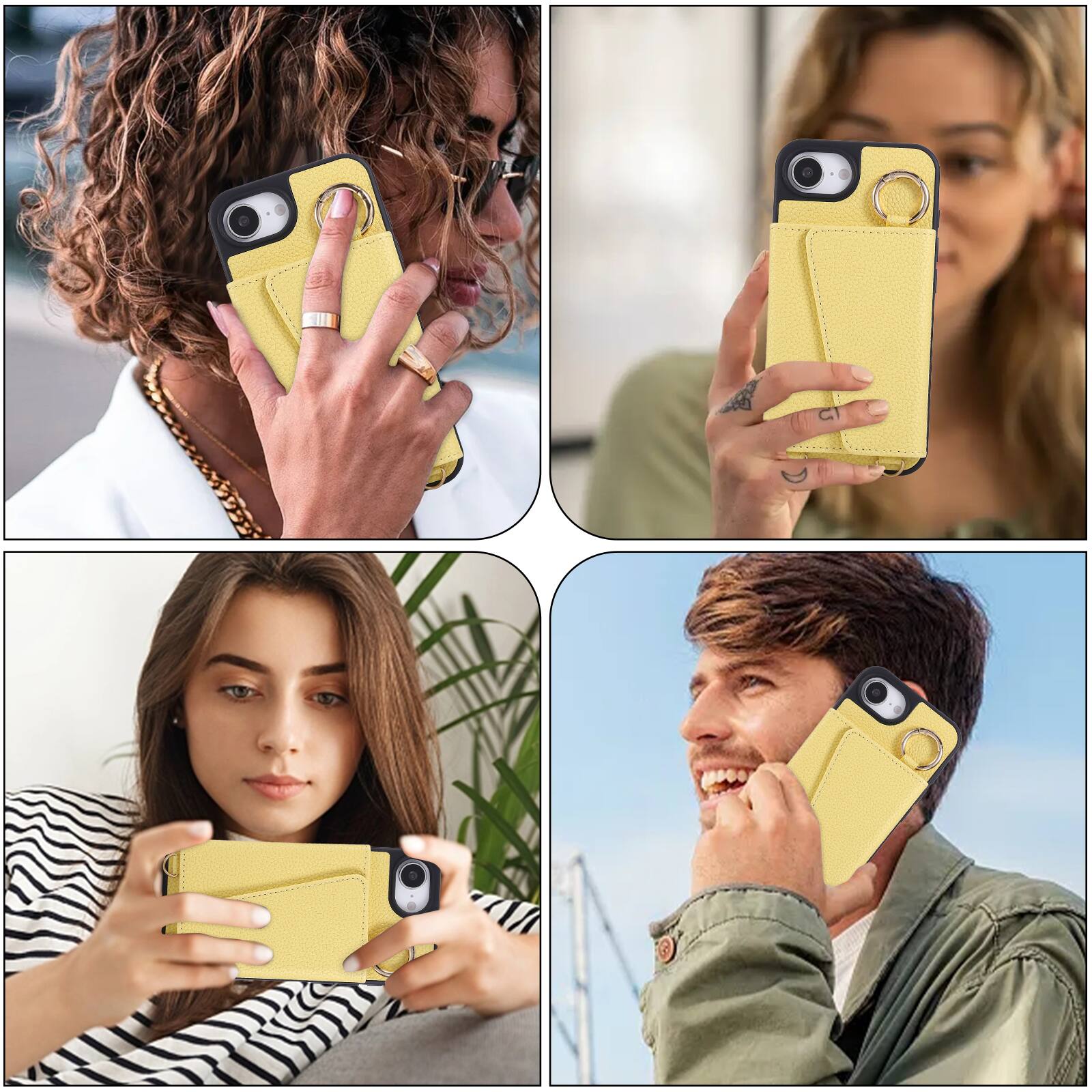 Alt View 4. Dteck - Crossbody Wallet Case for Apple iPhone 17e / 16e,with Makeup Mirror and Card Holder,Premium Faux Leather Texture Cover - Yellow.