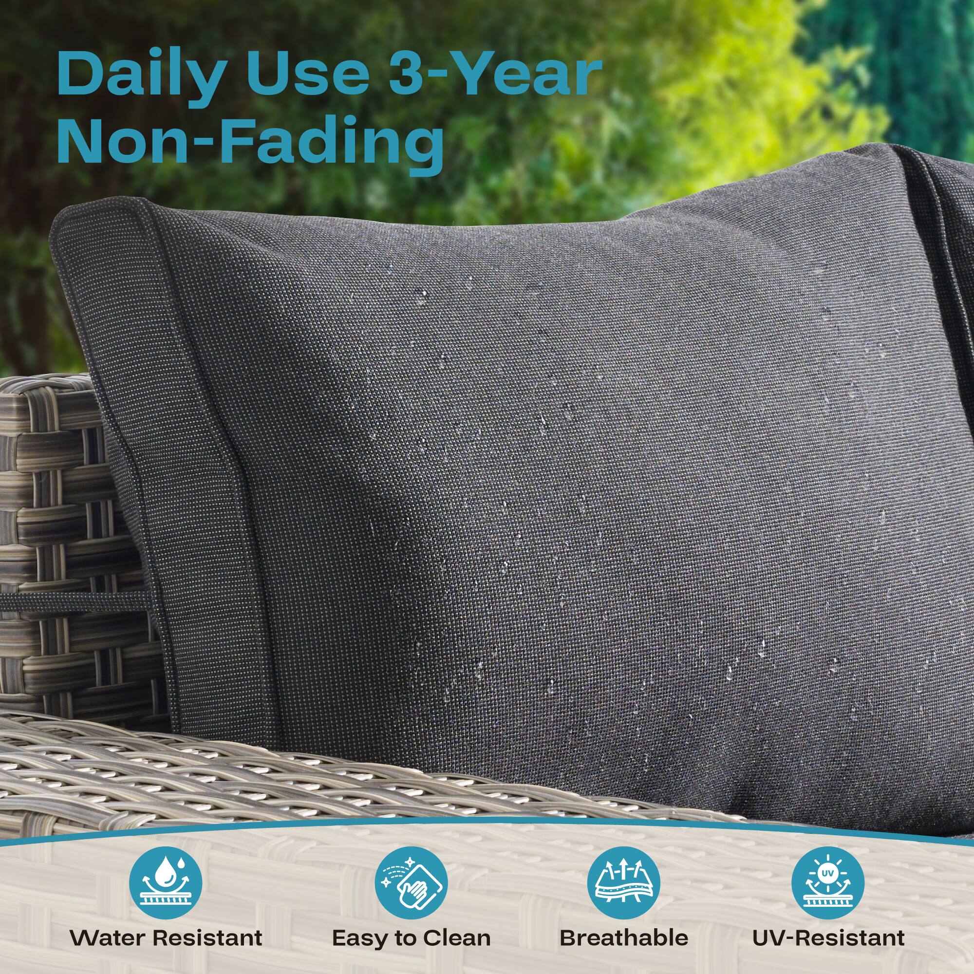Daily Use 3-Year Non-Fading

- Water Resistant
- Easy to Clean
- Breathable
- UV-Resistant