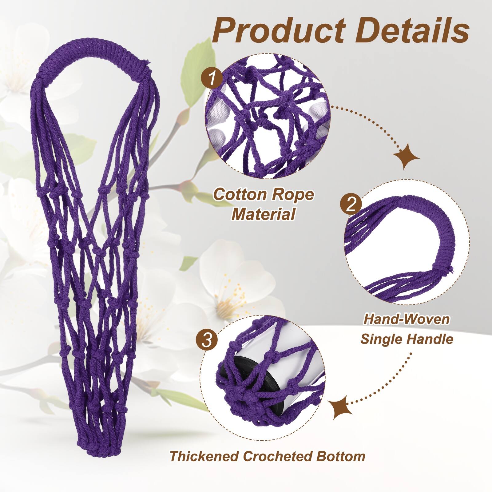 Product Details

1. Cotton Rope Material
2. Hand-Woven Single Handle
3. Thickened Crocheted Bottom