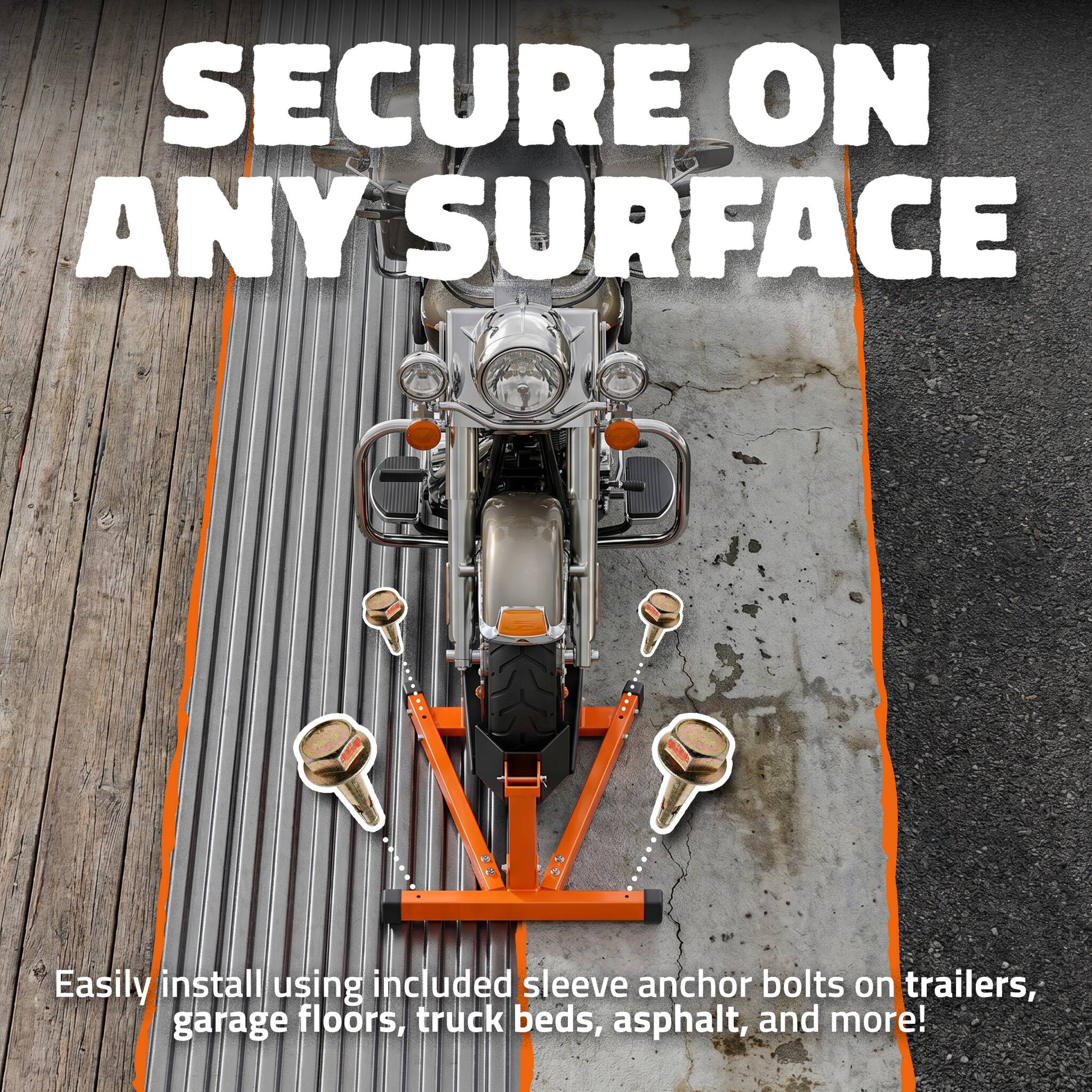 SECURE ON ANY SURFACE

Easily install using included sleeve anchor bolts on trailers, garage floors, truck beds, asphalt, and more!