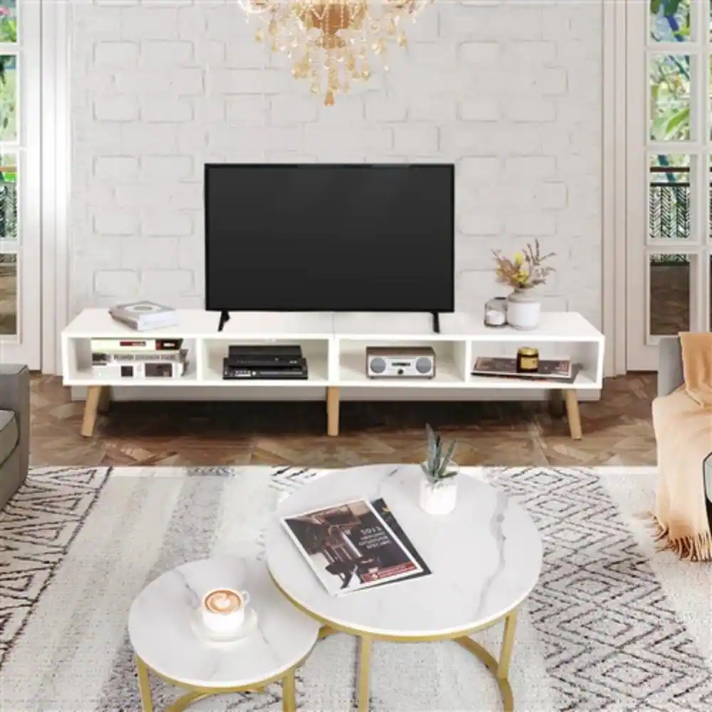 Left. Hivvago - Modern Mid-Century Style TV Stand in White with Wood Legs for TVs up to 65-inch - White.