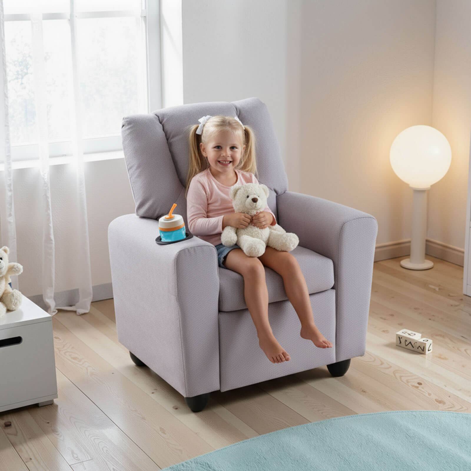 Alt View 3. Costway - Costway Kids Recliner with Cup Holder with Adjustable Backrest & Footrest for Boys & Girls - Gray.