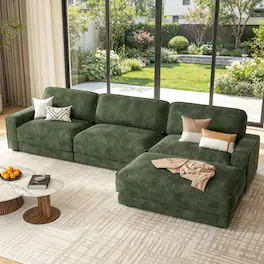 Dyonery - 120" Oversized L-Shaped Modular Sectional Sleeper Sofa,Green Chenille Modern 4-Seater Sectional Couch - Green