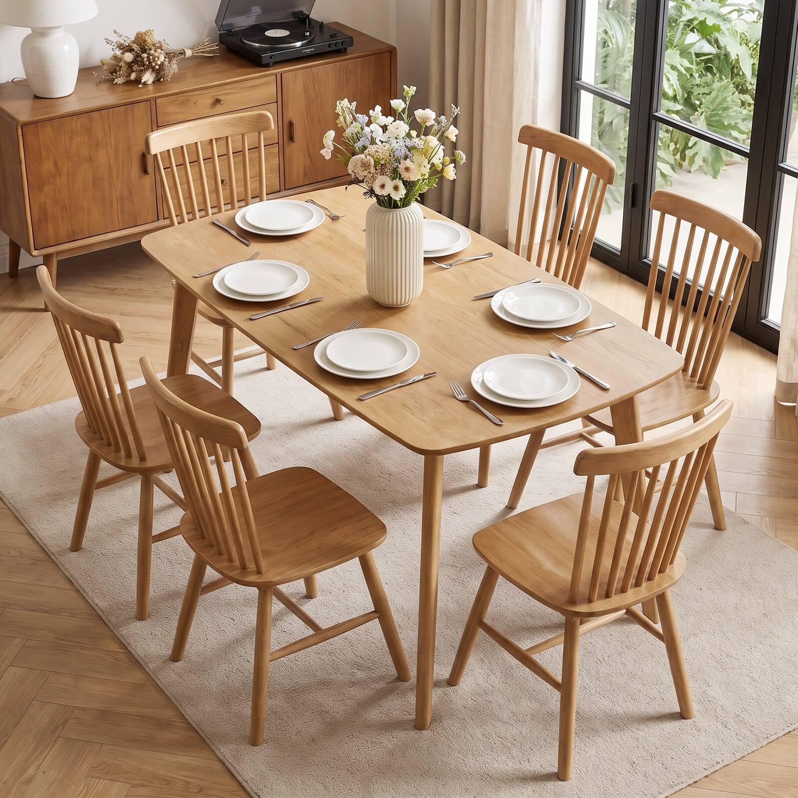 Alt View 4. Costway - Costway 55" Solid Wood Dining Table with Rounded Edges, Heavy-duty, Loads up to 220 Lbs - Natural.