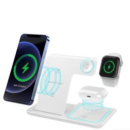RISOKEYS - 15W 3-in-1 Fast Wireless Charger - Foldable Dual-Coil Horizontal and Vertical Charging, Power Adapter with Light - White