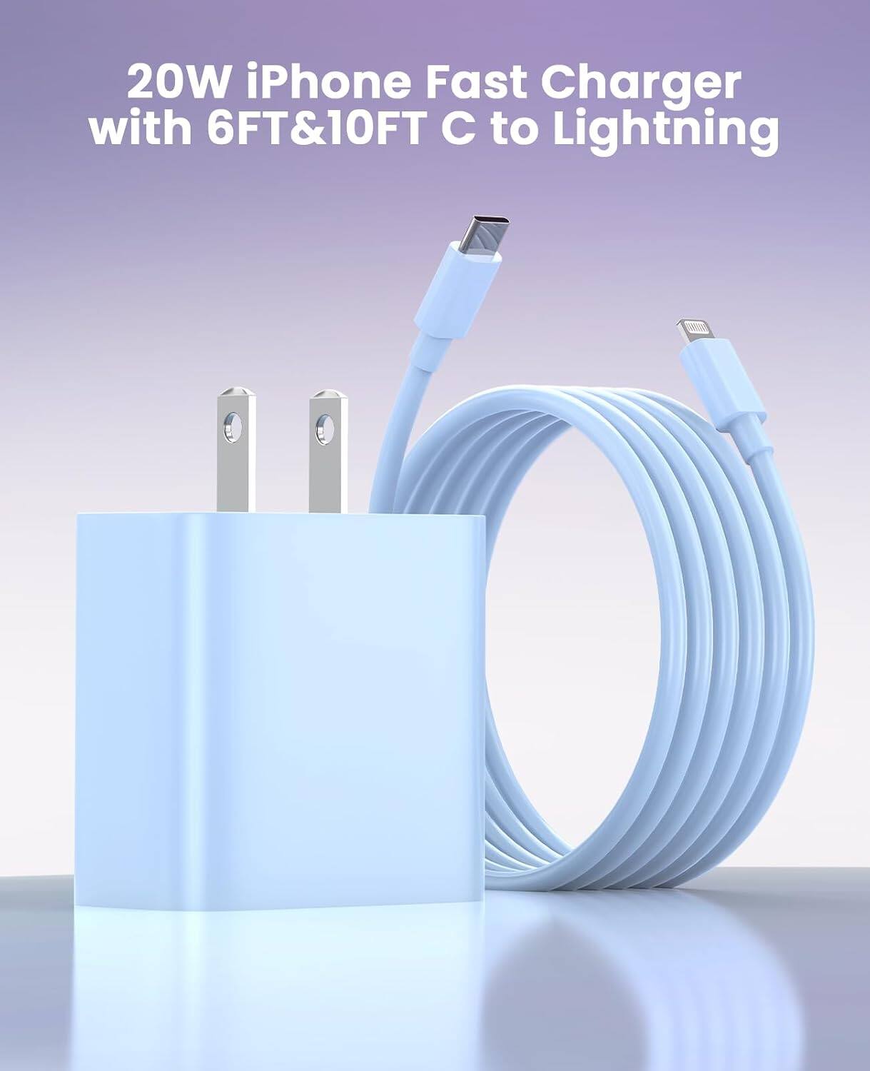 20W iPhone Fast Charger with 6FT&10FT C to Lightning