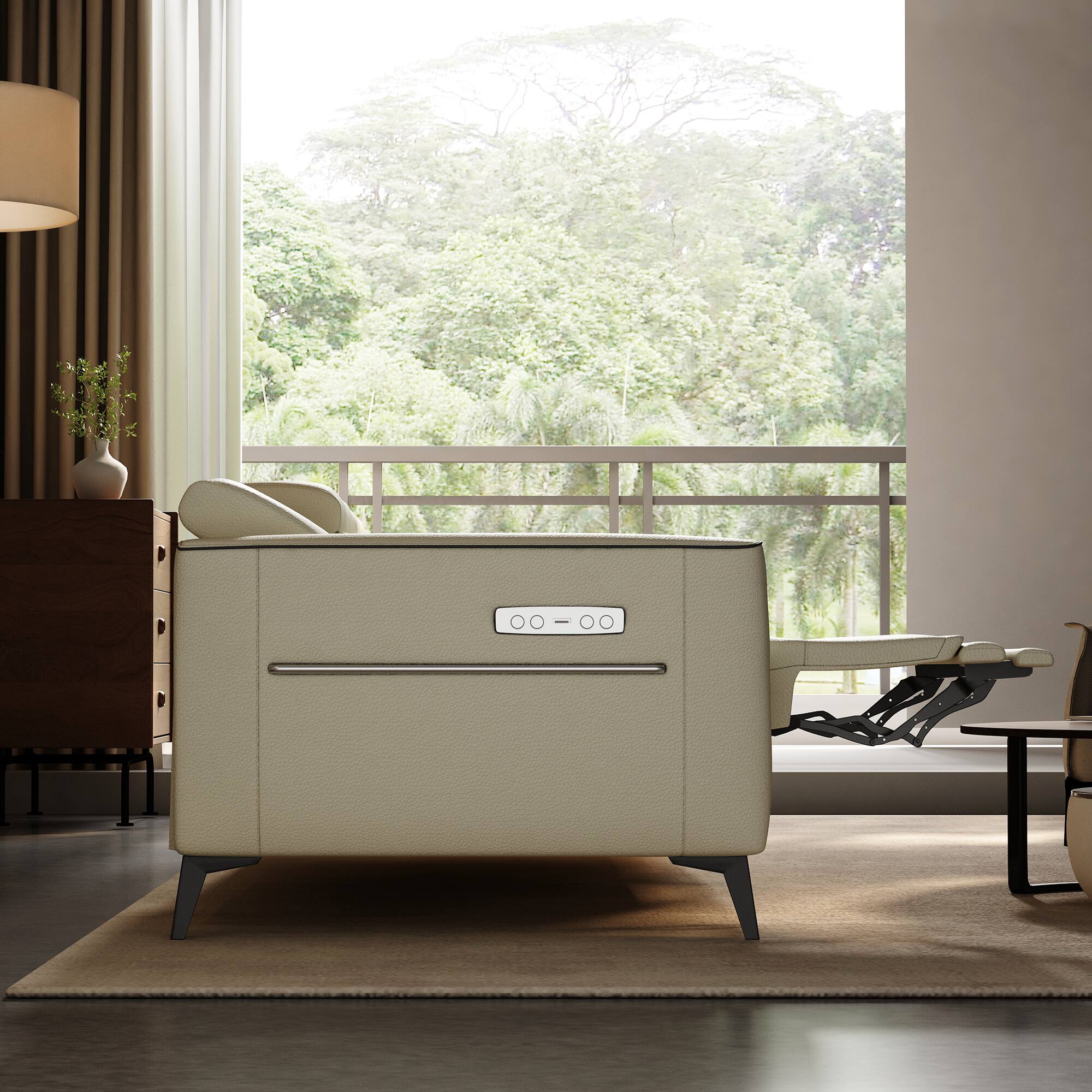 Alt View 4. luck idea - 112.5" Electric Seat Sofa, 2 Seats Reclining Home Theater Seats - Beige.