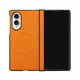 Dteck - Magnetic Hinge Protection Case for Samsung Galaxy Z Fold8, Shockproof PC+TPU Wireless Charging Folio Cover - Orange