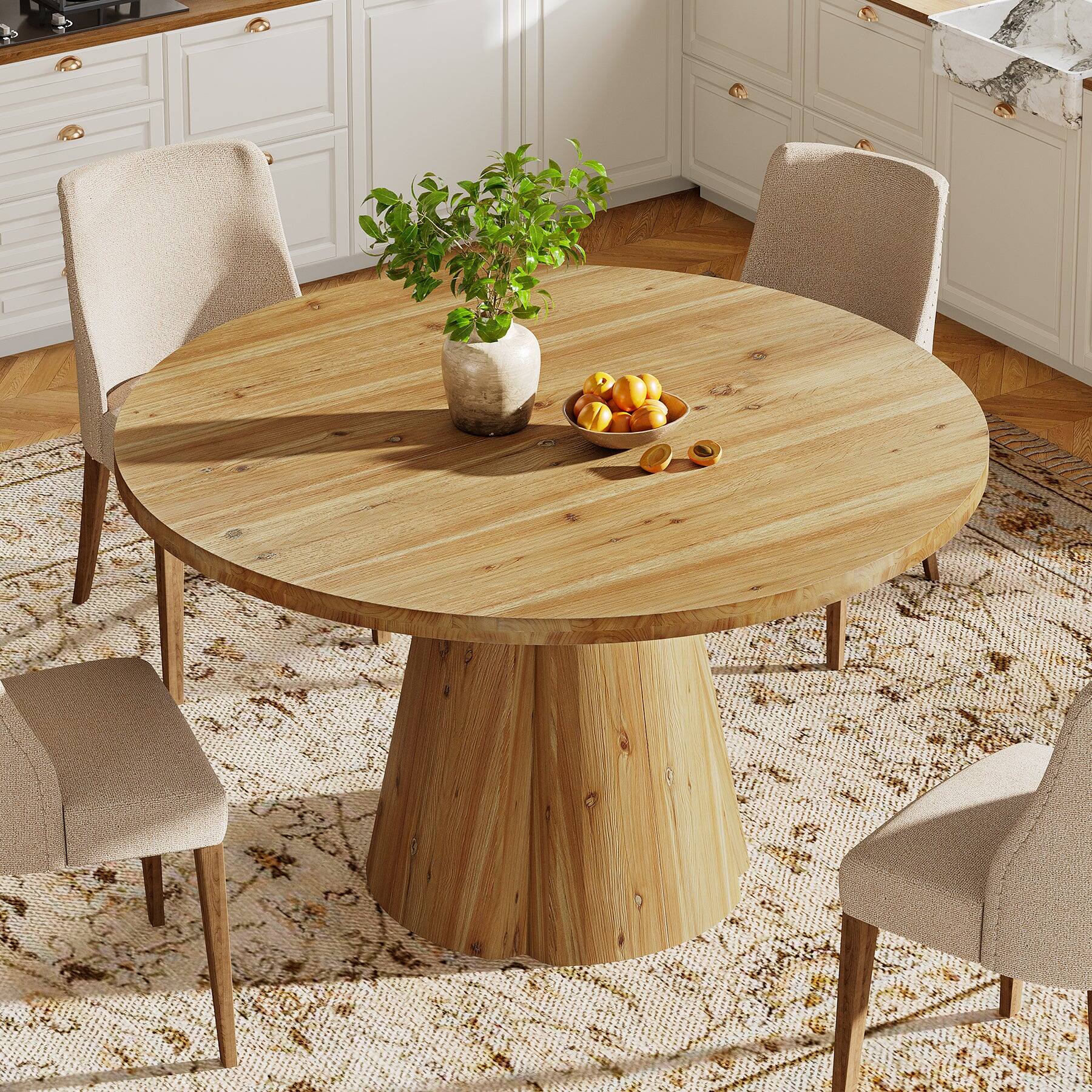 Alt View 2. Tribesigns - Solid Wood Dining Table with Wood Grain Finish and Round Top for Everyday Meals and Family Gatherings - Light Brown.