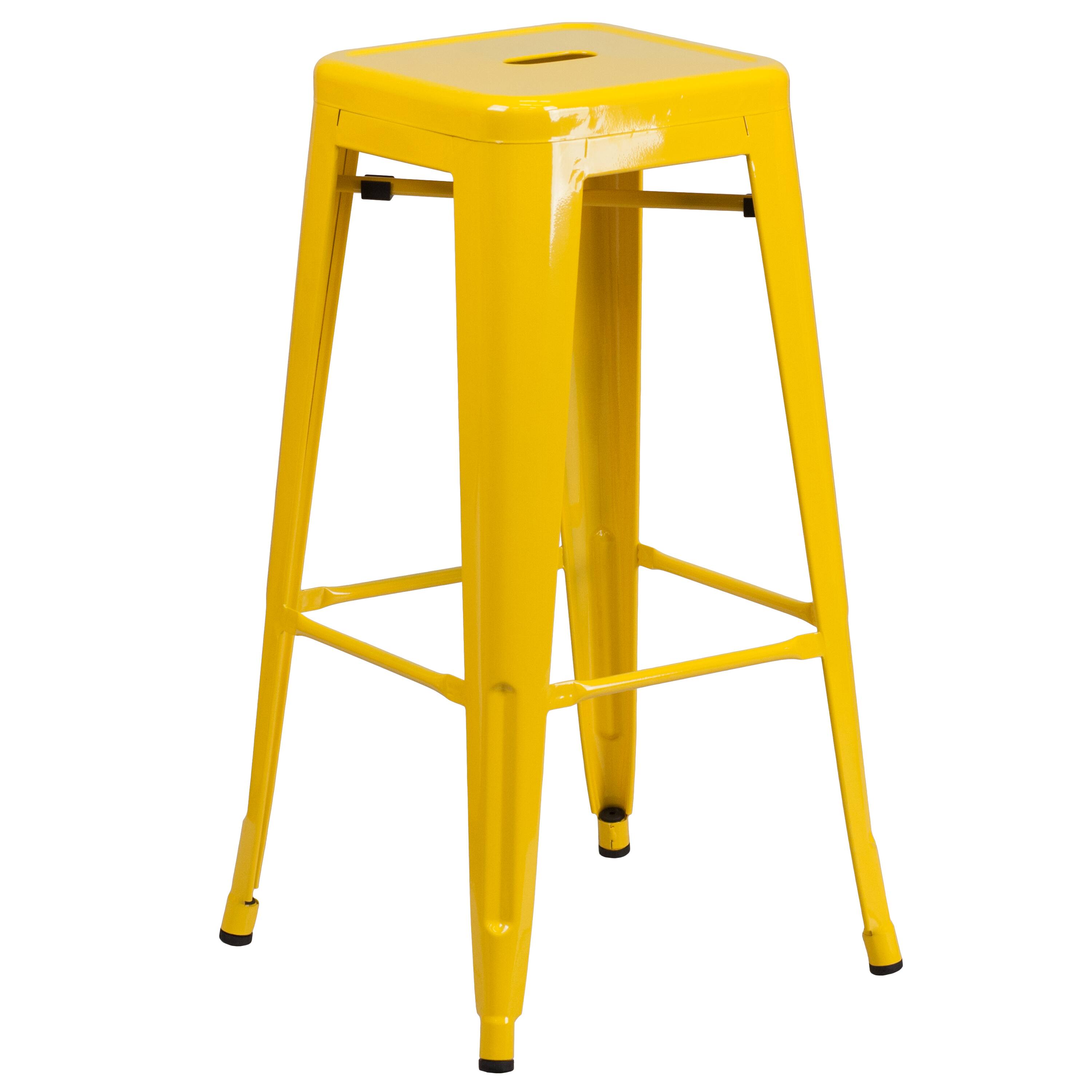 Front. Emma + Oliver - Commercial Grade 30"H Backless Metal Indoor-Outdoor Barstool with Square Seat - Yellow.