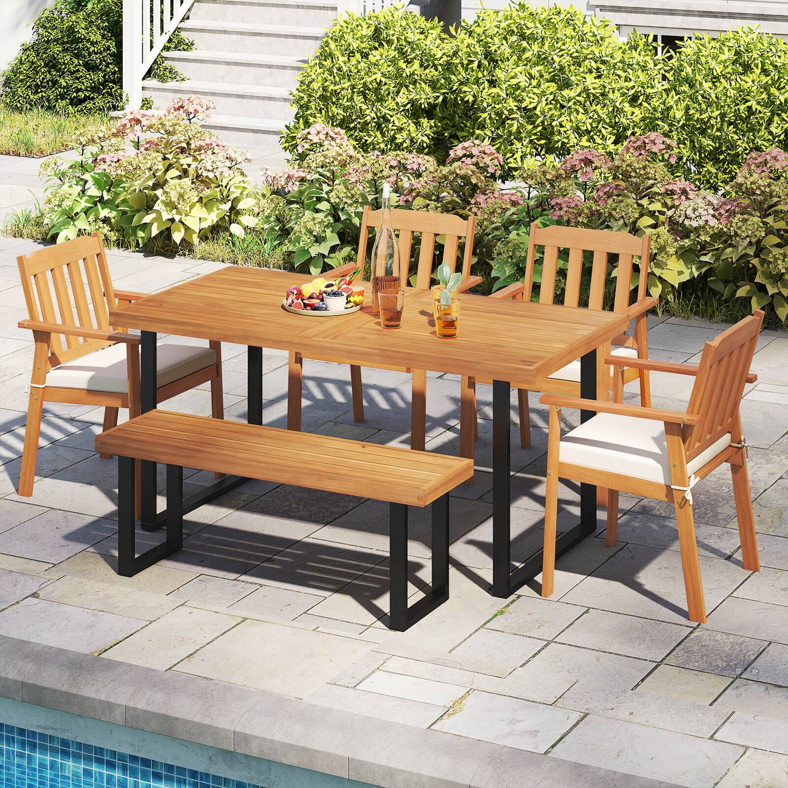 Alt View 4. Costway - Costway 4 PCS Patio Dining Chairs with  Removable Padded Cushion Armrests Slatted Backrest - Natural,White.