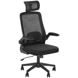 Homcom - Office Chair, High Back Desk Chair with Flip-up Armrest, Rotatable Headrest, Tilt Function, Swivel Wheels - Black