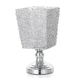 Oumilen - Silver Table Lamp with Inverted Trapezoidal Metal Wire Shade, E26 Socket & UL Plug