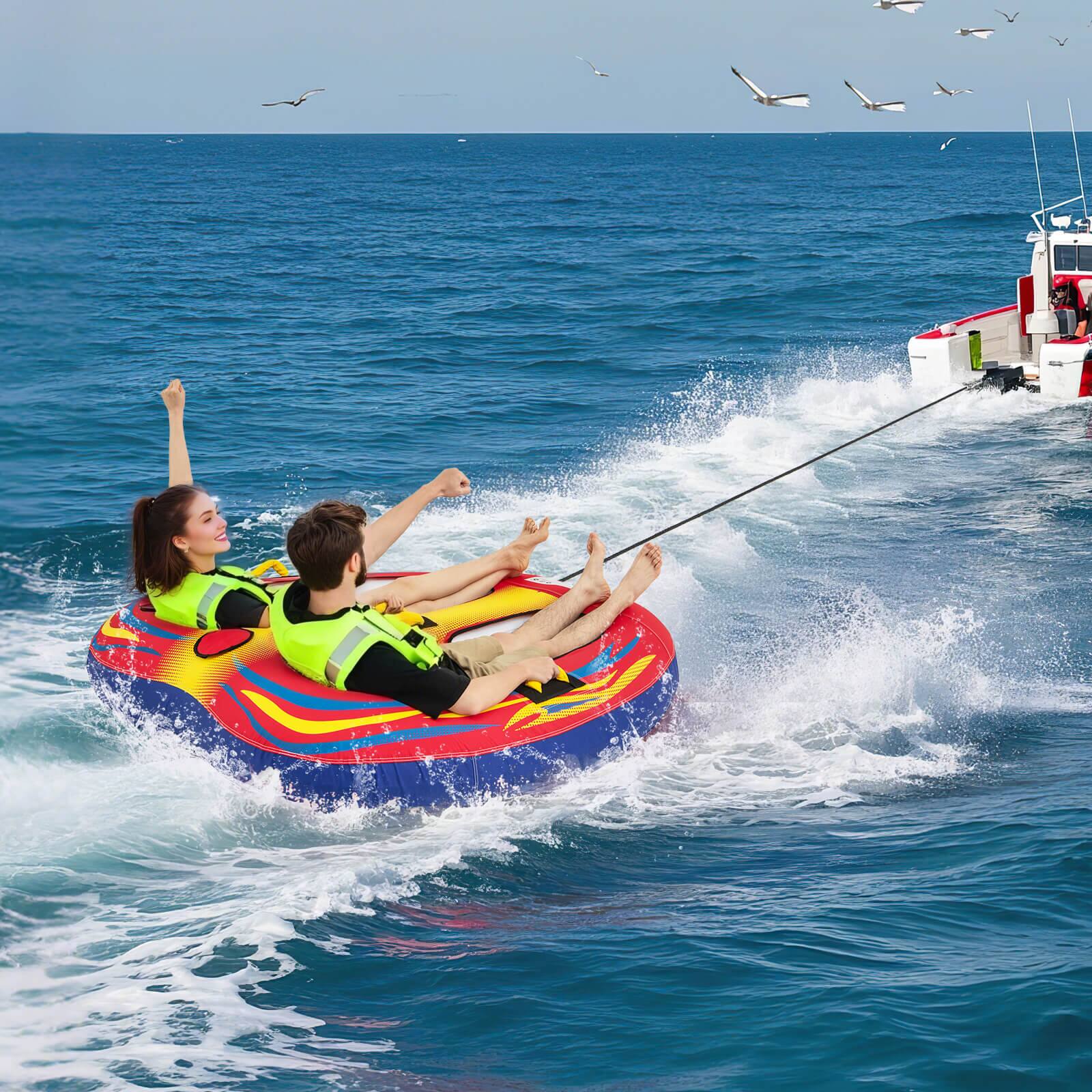 Alt View 3. Costway - Costway Towable Tube for Boating 1 or 2 Person Inflatable Boat Tube for Youth & Adult - Red.