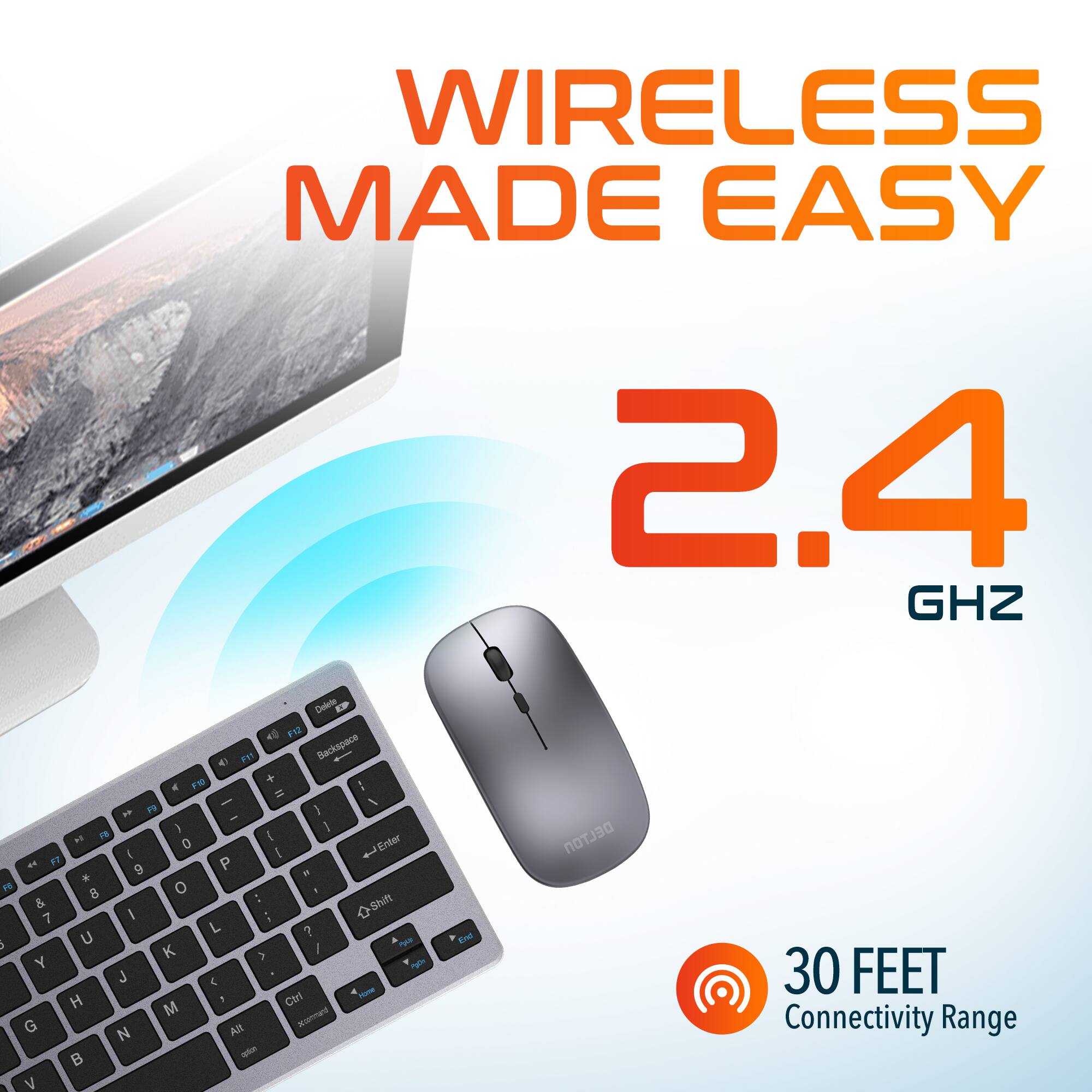 WIRELESS MADE EASY 2.4 GHZ

Delete O FIZ F51 Backspace 41 + 4 F10 I = I I 1. FO } : I I 1.  I D Enter I I an 1 P 9 . . 1 B o  & Sht 7 I : L ? 6 U a K / > Y  J  - Rote H 1 Ctri M Micormand G N AR  - V End DELTON 30 FEET Connectivity Range