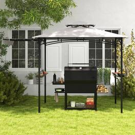 Mondawe - 11 x 5 ft Grill Gazebo with Side Awning Double Tier Canopy BBQ Shelter for Outdoor - Gray