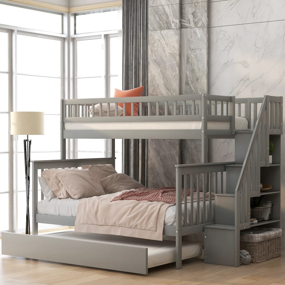 Loheer - Twin Over Full Bunk Bed with Trundle and Staircase - Gray price history on PriceWatchPro