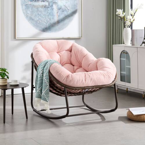 Left. GOODSILO - Outdoor Rattan Rocking Chair Padded Cushion Rocker Recliner for Porch, Living Room, Patio, Garden - Pink.