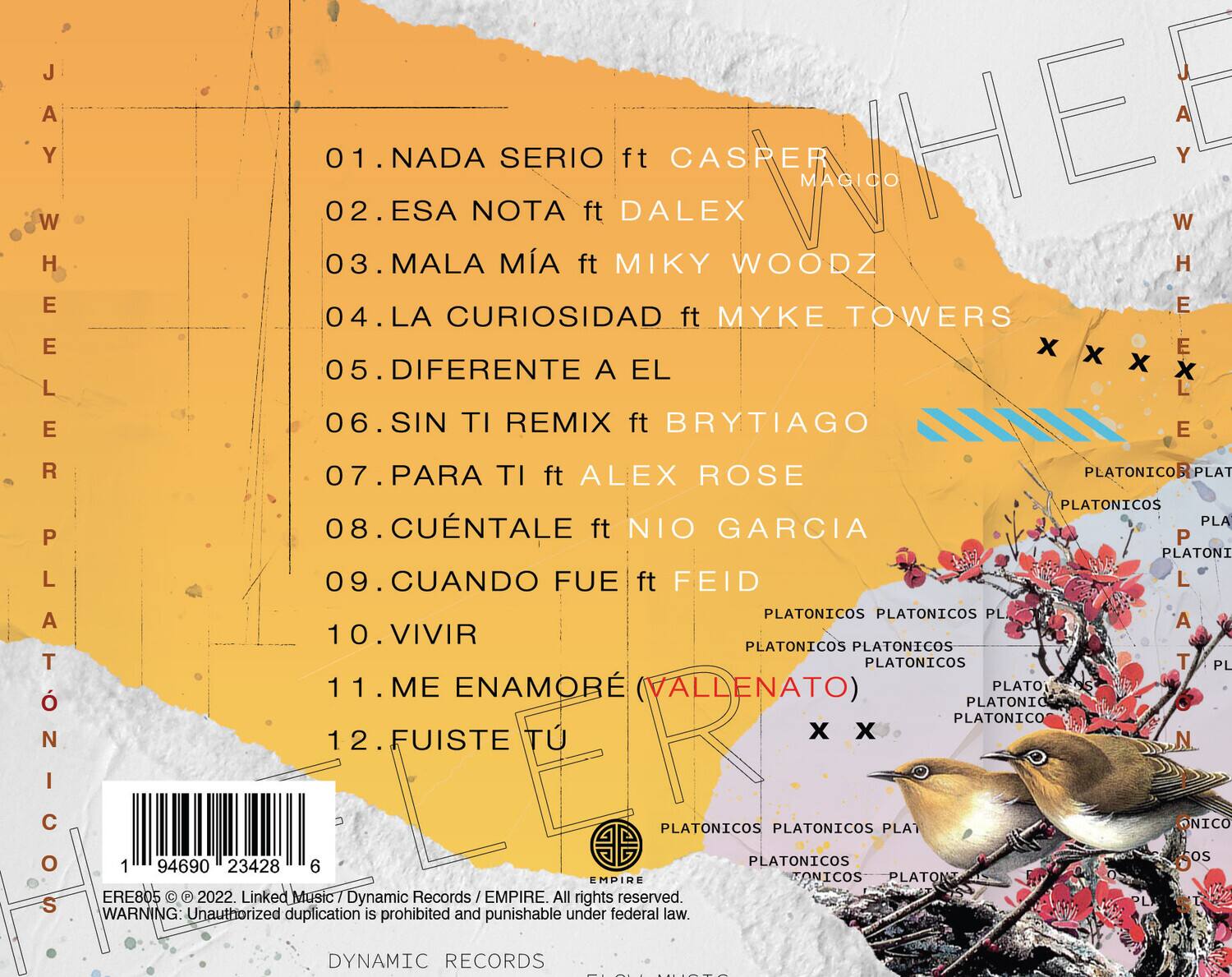 Sure, here is the corrected and grouped text:

---

**JAY A WHEELER PLATONICOS**

1. **NADA SERIO** ft CASPER WOODZ  
2. **ESA NOTA** ft DALEX  
3. **MALA MÍA** ft MIKY WOODZ  
4. **LA CURIOSIDAD** ft MYKE TOWERS  
5. **DIFERENTE A EL**  
6. **SIN TI REMIX** ft BRYTIAGO  
7. **PARA TI** ft ALEX ROSE  
8. **CUÉNTALE** ft NIO GARCIA  
9. **CUANDO FUE** ft FEID  
10. **VIVIR**  
11. **ME ENAMORÉ (VALLENATO)**  
12. **FUISTE TÚ**

---

**PLATONICOS PLATONICOS PLATONICOS PLATONICOS PLATONICOS PLATONICOS PLATONICOS PLATONICOS PLATONICOS PLATONICOS PLATONICOS PLATONICOS PLATONICOS PLATONICOS PL