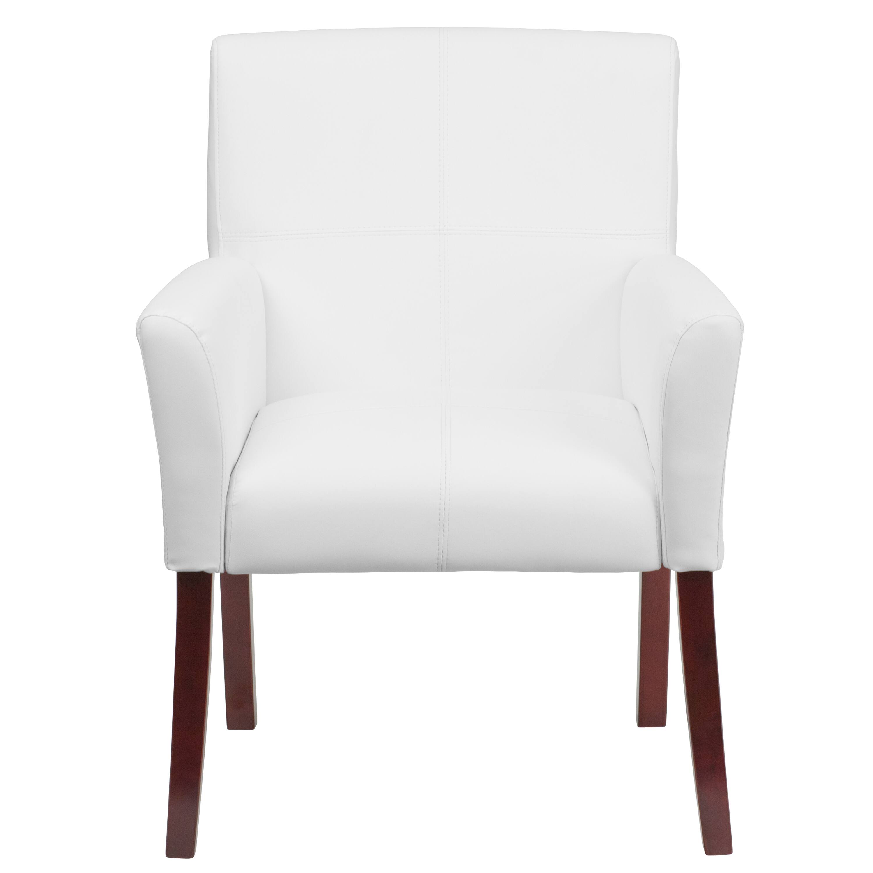 Alt View 7. Emma + Oliver - Faux Leather Executive Side Reception Chair with Mahogany Legs - White.
