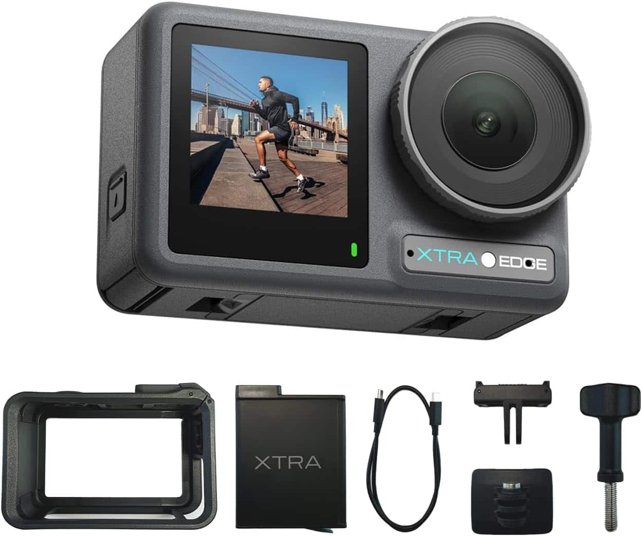 Xtra - Edge Action Camera, 1/1.3" Sensor & 4K Cinematic Video & Stabilization, 52ft Waterproof, 3-Hour Battery, Vlogging Camera - Black