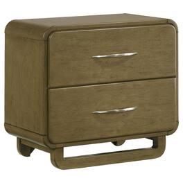 Manhattan Lane - Deon Nightstand, 2 Drawers w Nickel Handles, Sled Legs, Nutmeg - Nutmeg Brown, Chrome