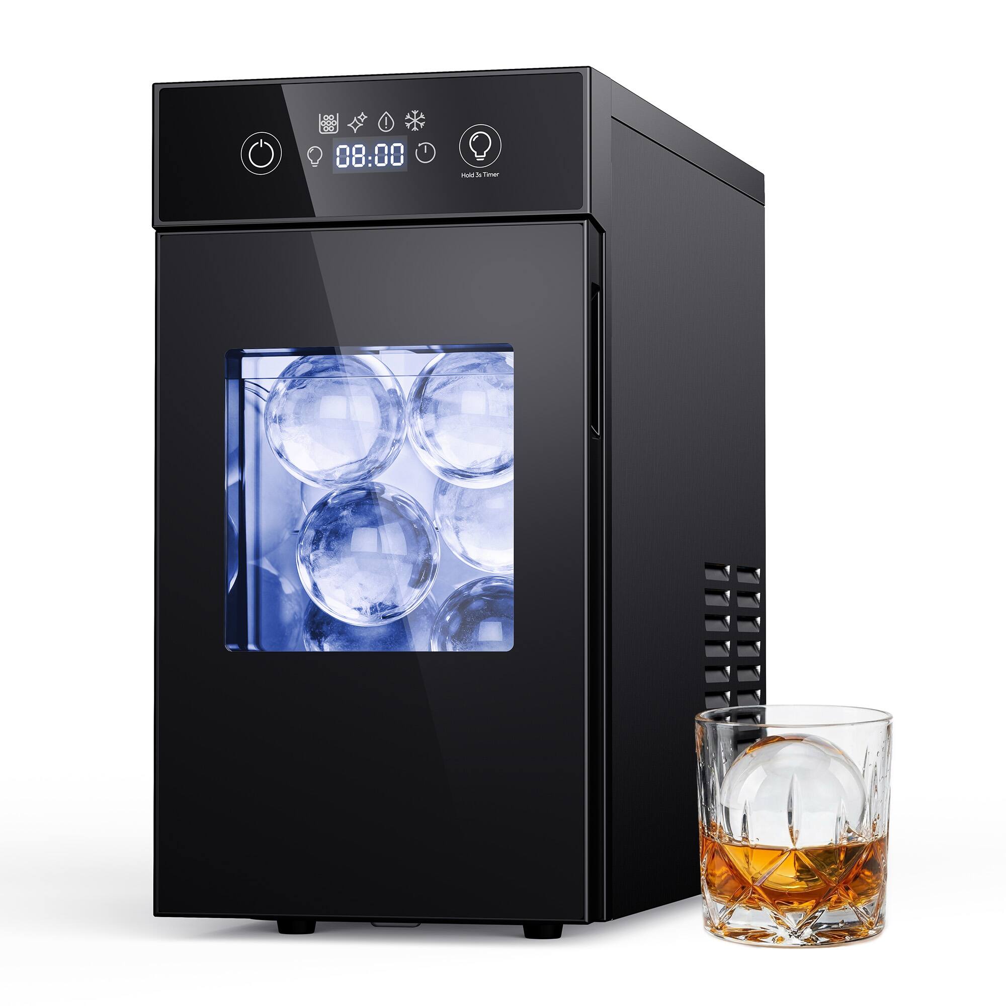 SIMZLIFE - 2.4" Ice Sphere Ice Maker, 48 Pcs/24H, 30-Min Fast Ice, Self-Cleaning, Smart Timer for Home Bar Whiskey Cocktails - Black