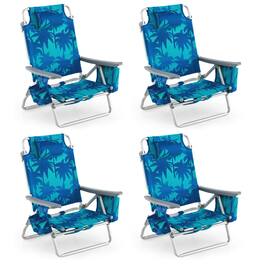 Gymax - 4 PCS Beach Chair 5-Position Outdoor Reclining Chairs w/ Head Pillow & Storage Bag - Blue