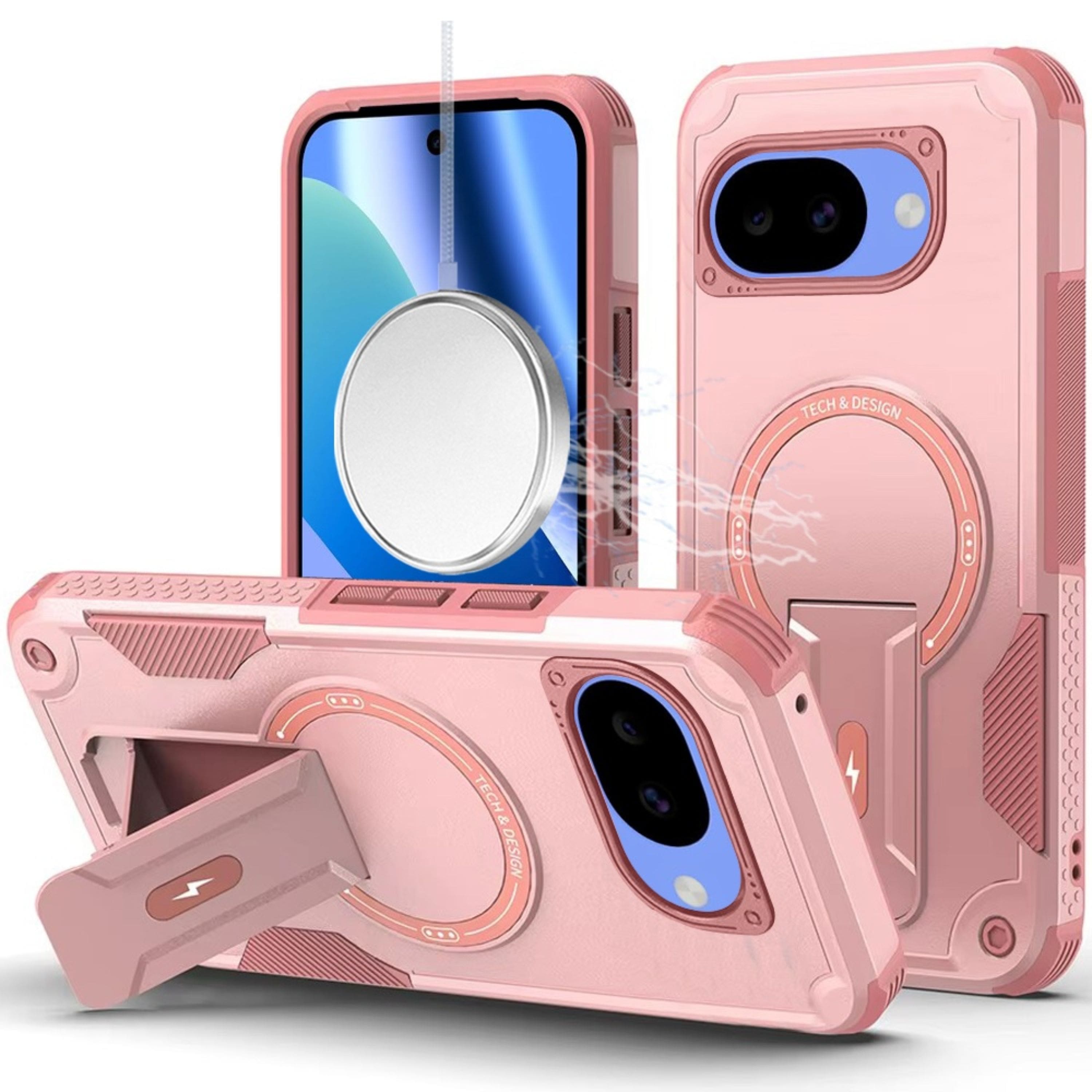 Kitcheniva - Durable Rugged Grip Magnetic Ring Stand Phone Case With Tempered Glass For Google Pixel 10a - Pink price history on PriceWatchPro