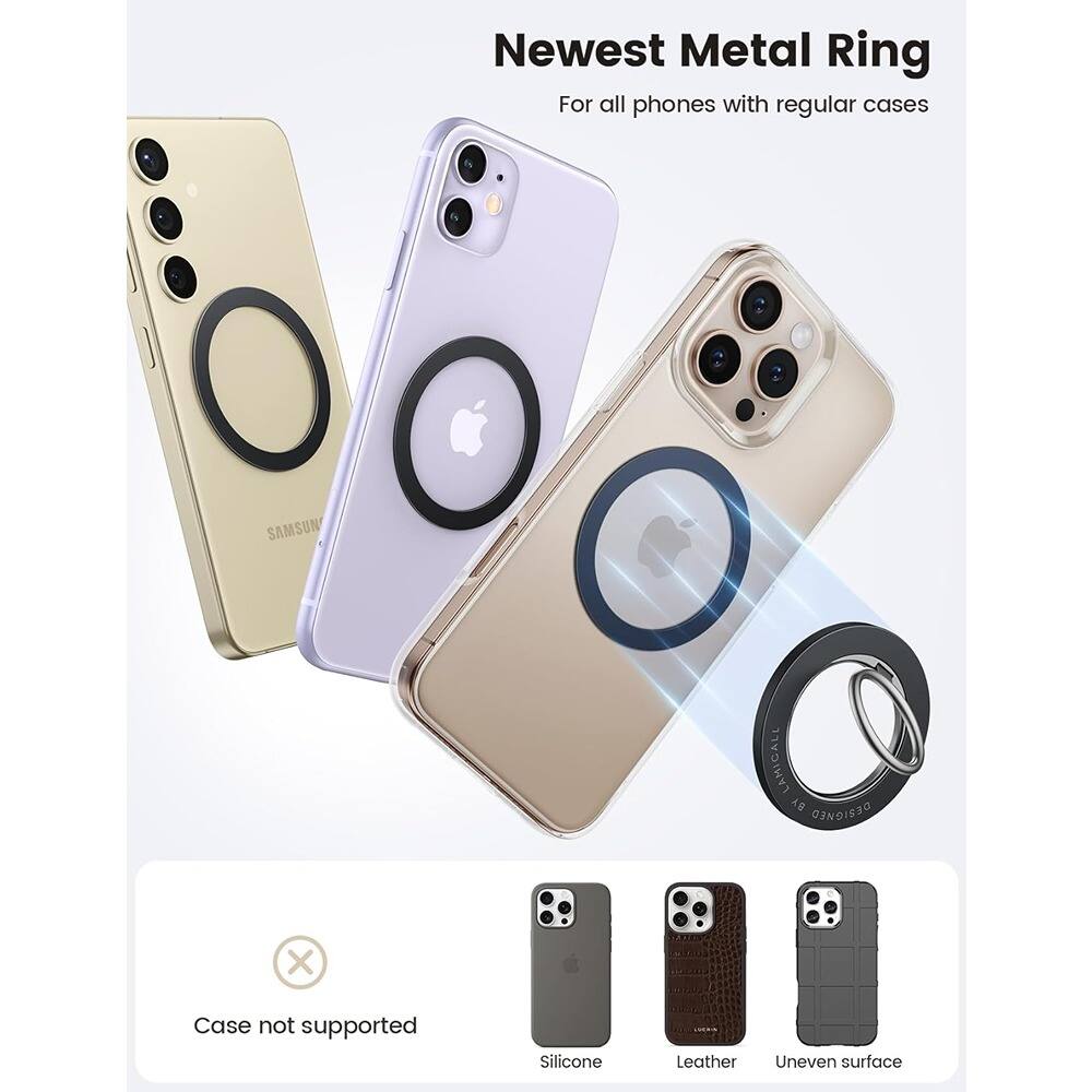 Angle. PARKER SLATER - Sticker Ring 4-Pack – Metal, Black & Silver, Phone Accessory - Black.