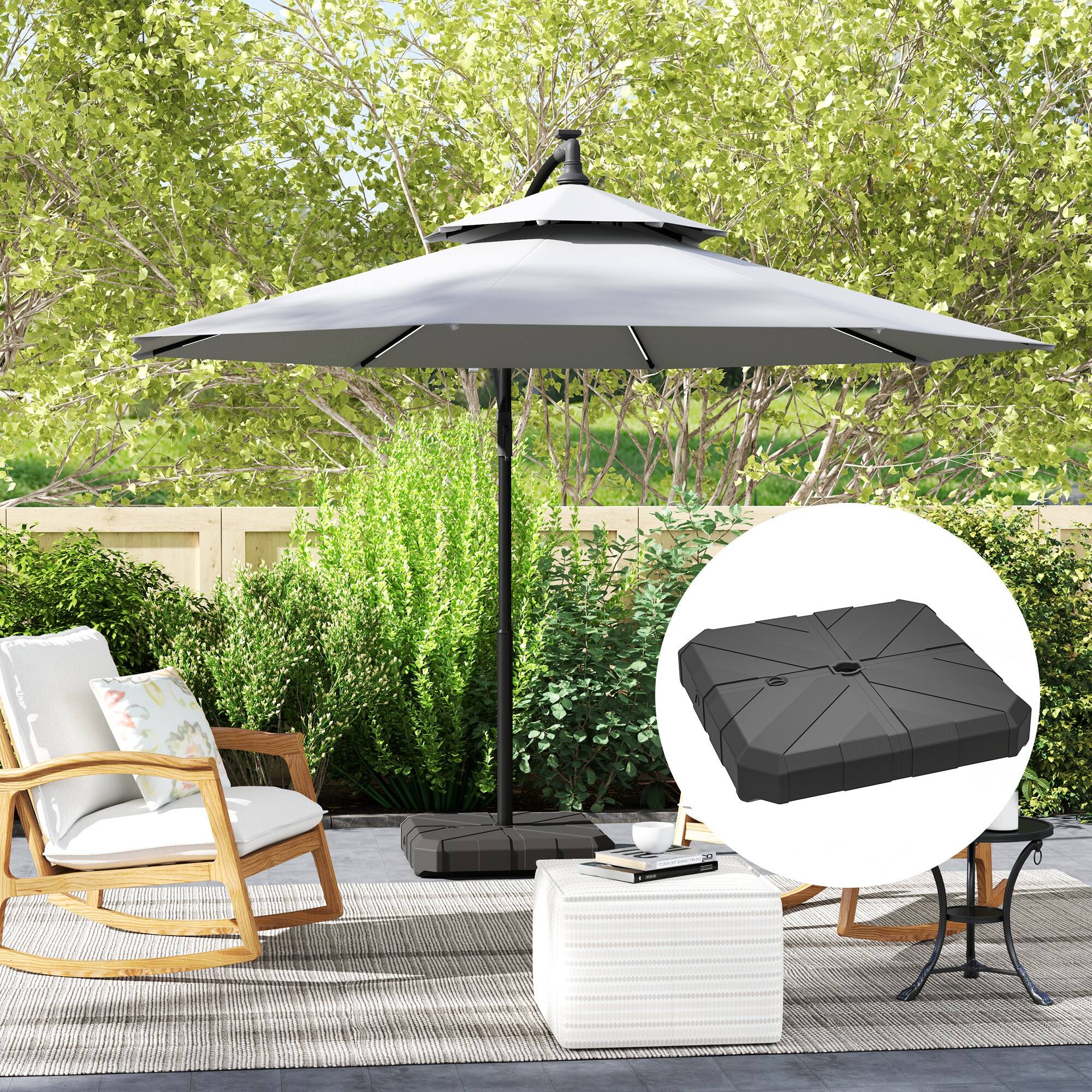 Alt View 5. Outsunny - Square Patio Umbrella Base, Cantilever Offset Umbrella Base Heavy Duty Outdoor Umbrella Stand Base, Filled Up to 143lbs - Black.