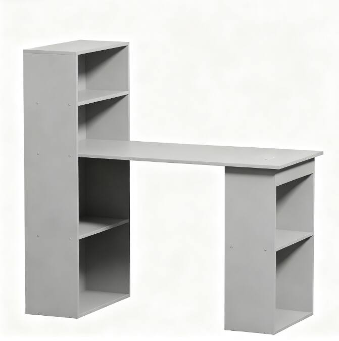 Left. TinyHomie - Compact Computer Desk Writing Table Workstation with Bookshelf for Home Office Gray - Grey.