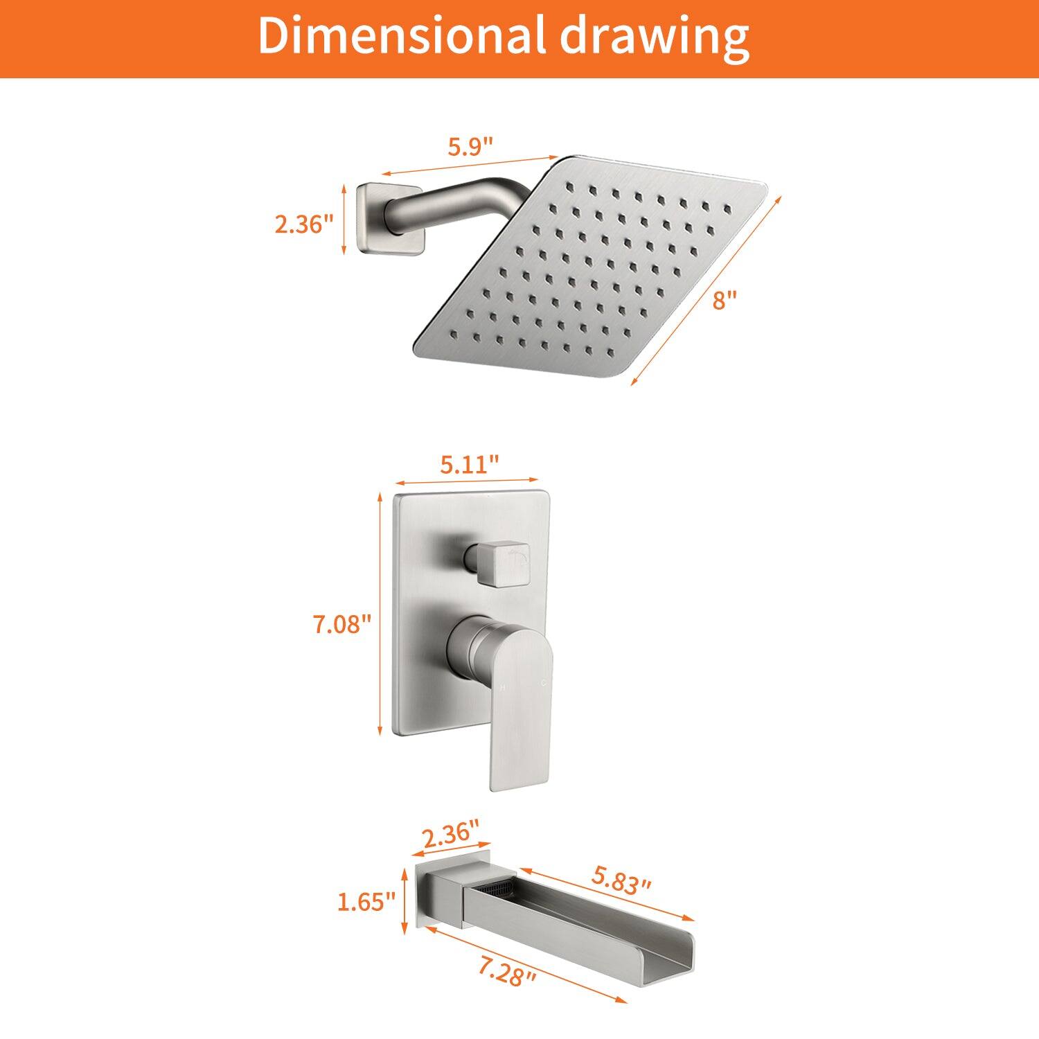 Dimensional drawing

- 5.9"
- 2.36"
- 8"
- 5.11"
- 7.08"
- 2.36"
- 1.65"
- 5.83"
- 7.28"