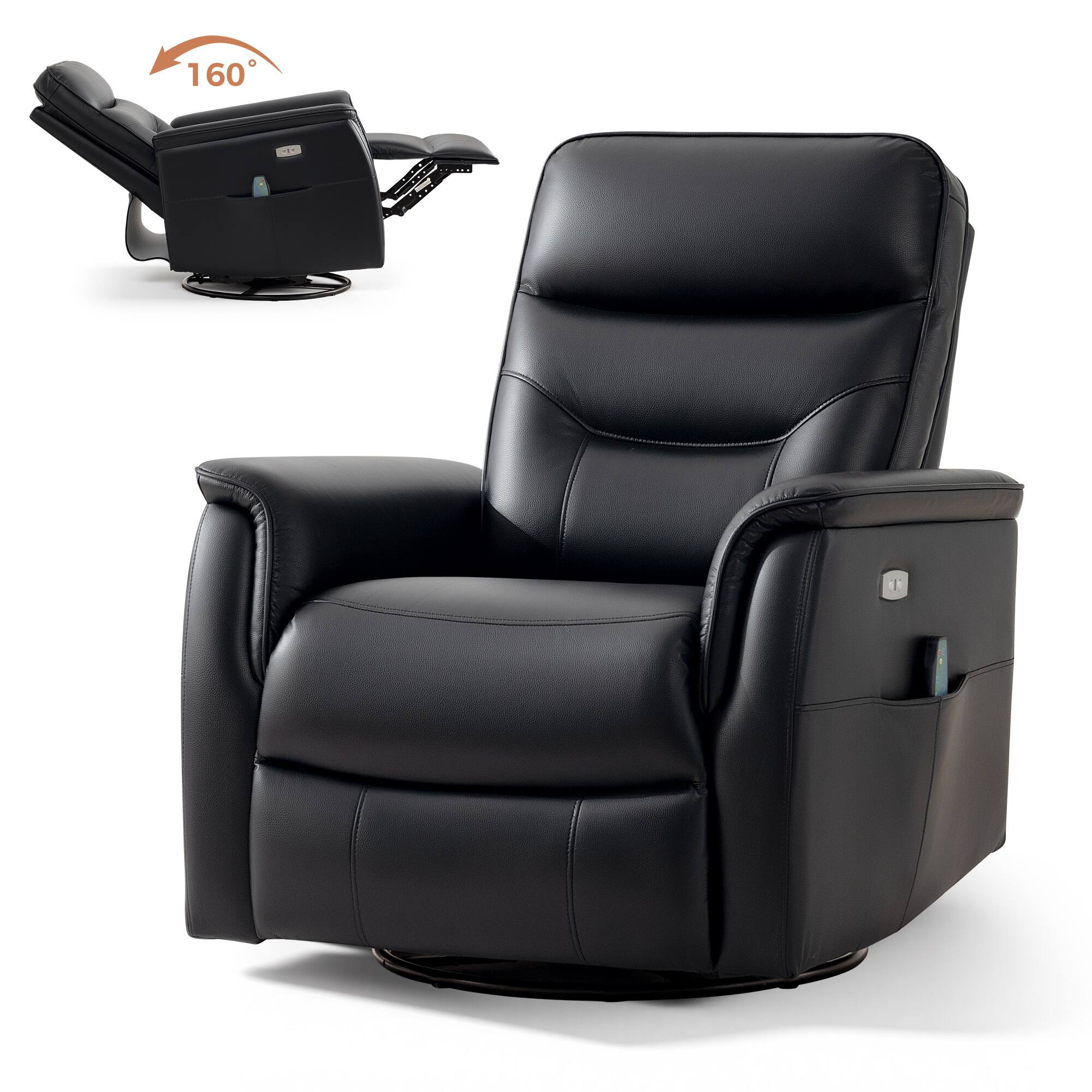 Angle. Brick Attic - Electric Lift Recliner Sofa with Massage/ Heating ,Recliner Chair with USB Ports,Footrest and 270 Swivel Glider - Black.