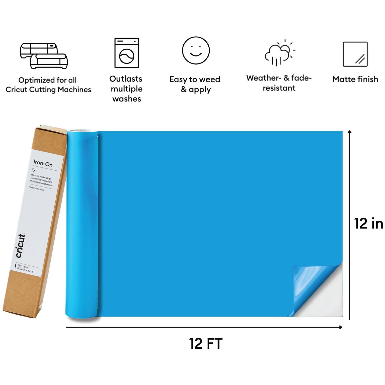 Optimized for all Cricut Cutting Machines, Outlasts multiple washes, Easy to weed & apply, Weather- & fade- resistant, Matte finish, Iron-On - - - - - - cricut. I We.Uh Khonden 12 in 12 FT