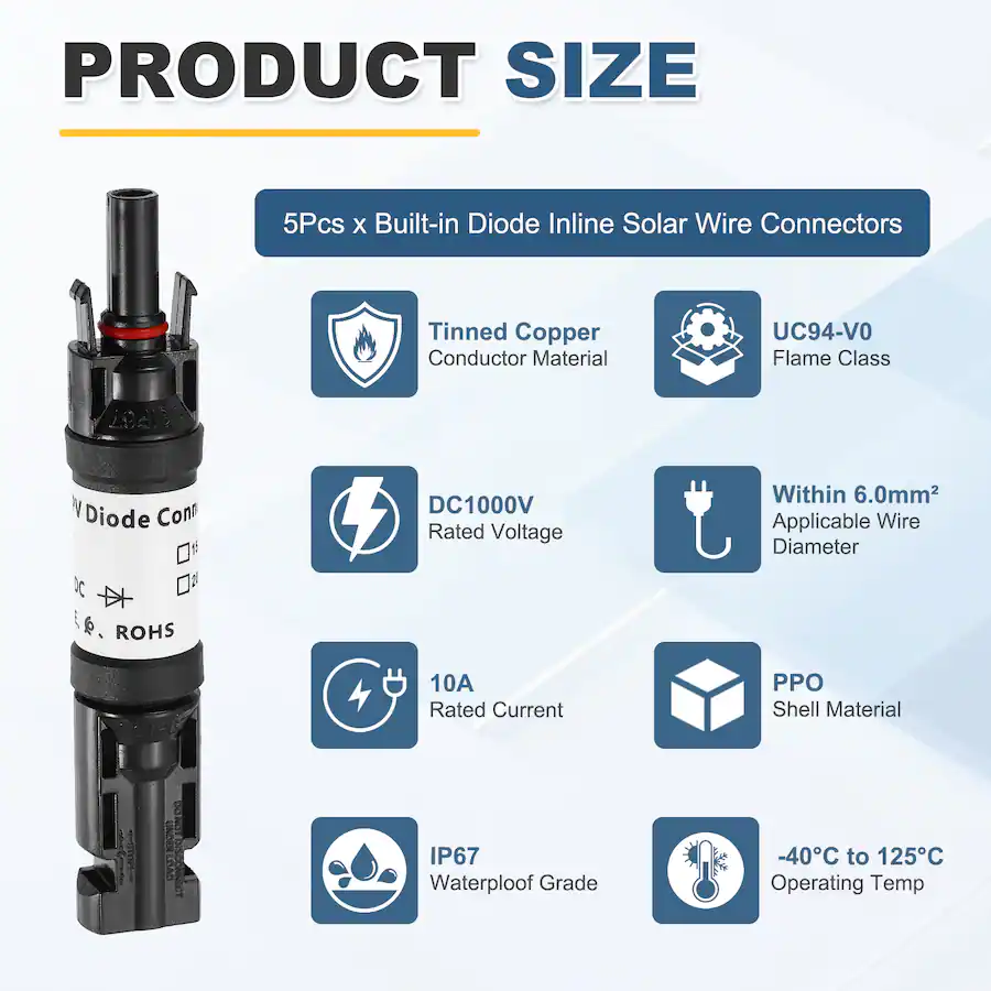 Connector In540 Diode Unique Bargains 5pcs 10A Built in Diode Solar Wire Connector Anti ...