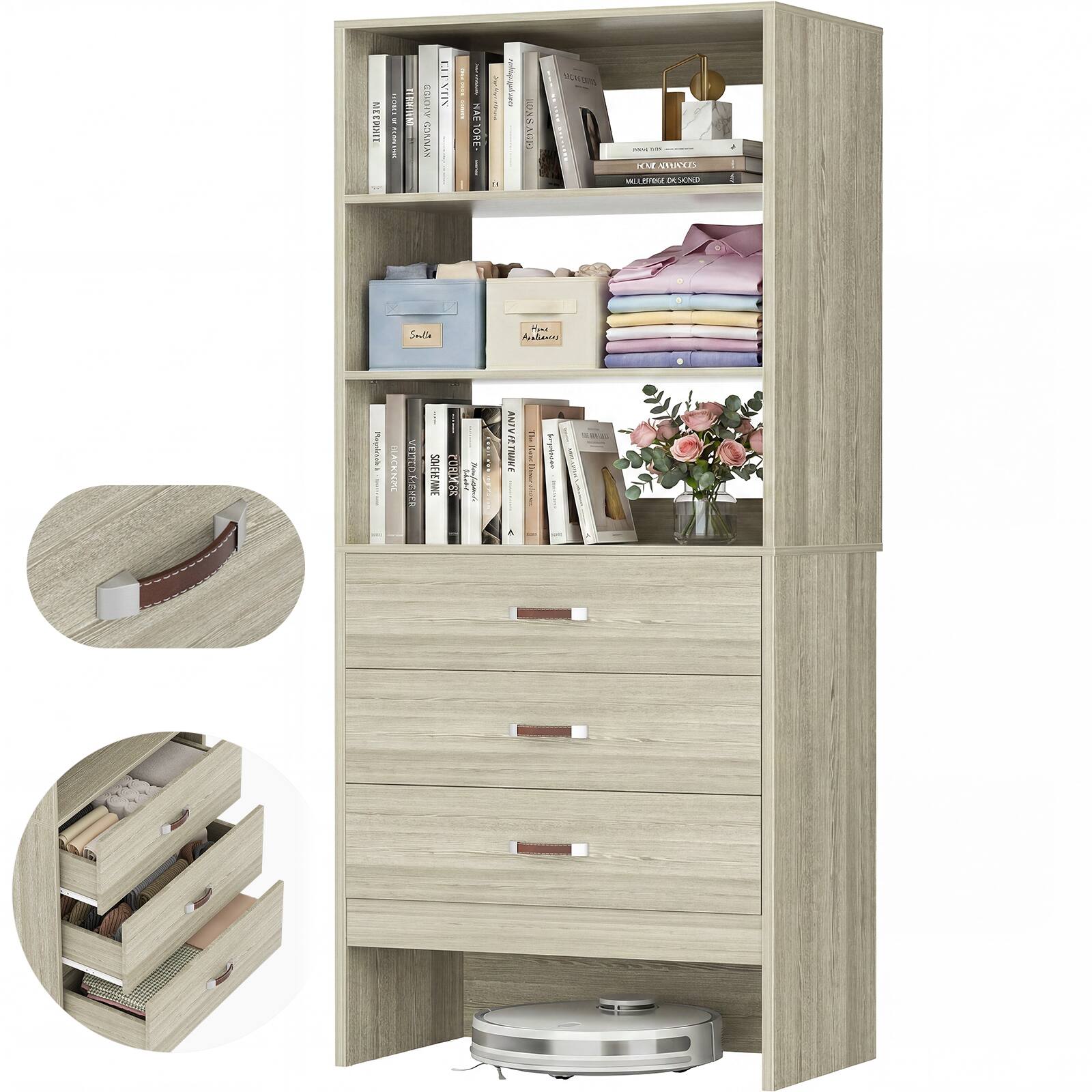 Aheaplus - 2FT Freestanding Closet System with 3 Leather-Handled Drawers and Shelves - Beige Oak price history on PriceWatchPro