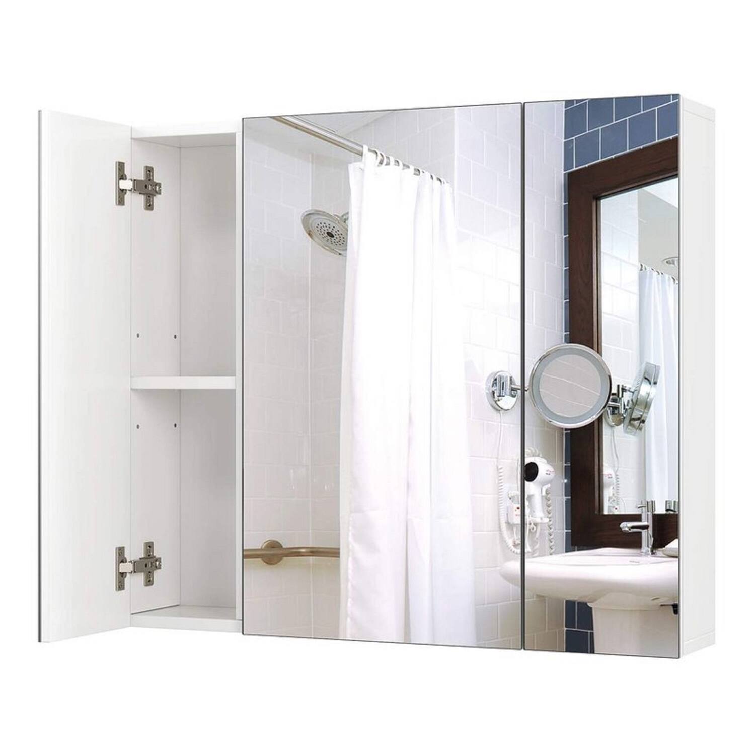 Angle. Hivvago - Modern 3-Door Wall Mounted Medicine Cabinet Bathroom Mirror Cupboard - White.