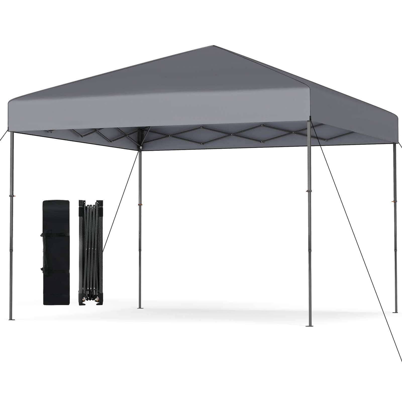 Costway - 10 X 10 FT Pop up Canopy Tent with Portable Carrying Bag, 8 Stakes, 4 Wind Ropes - Gray
