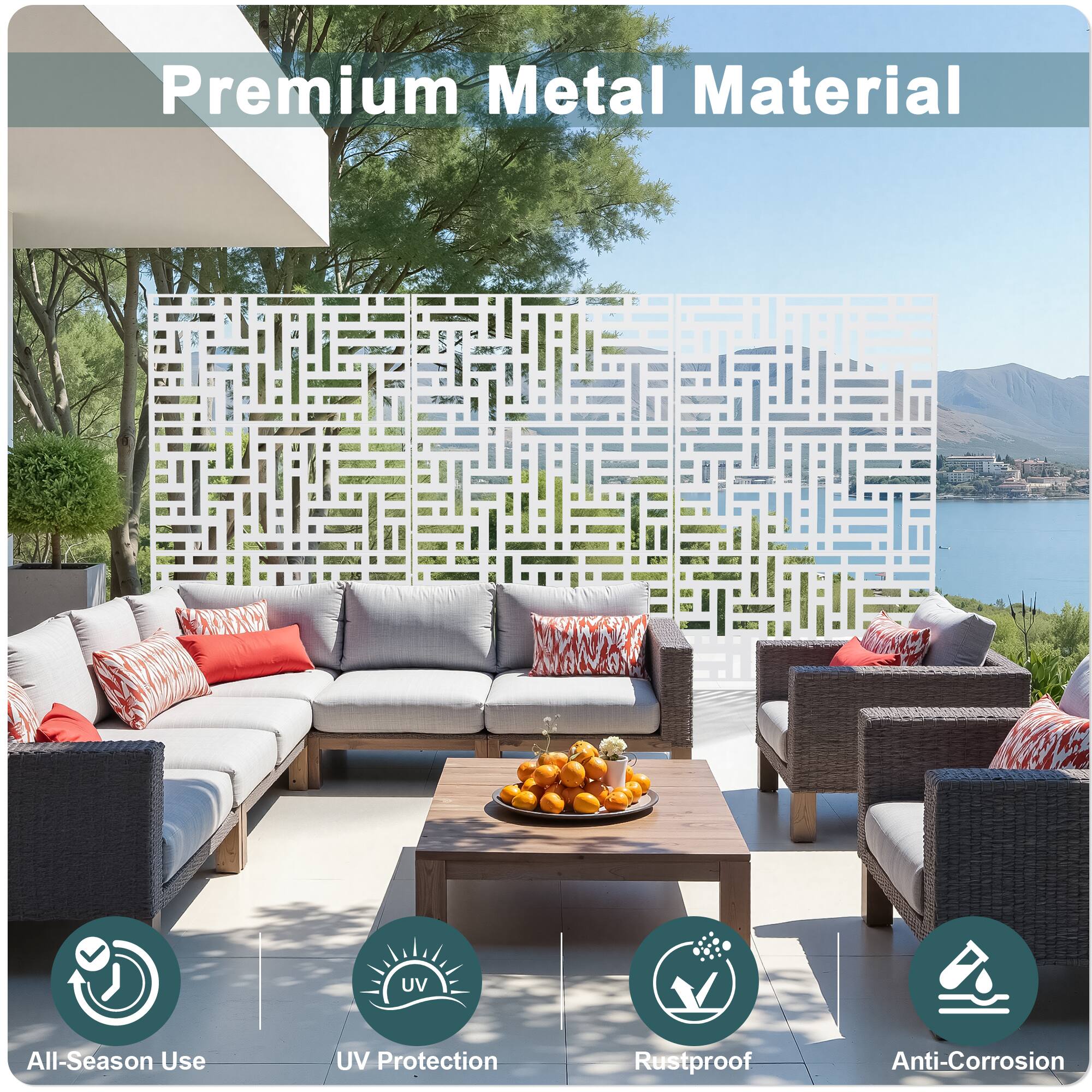 Premium Metal Material

- All-Season Use
- UV Protection
- Rustproof
- Anti-Corrosion