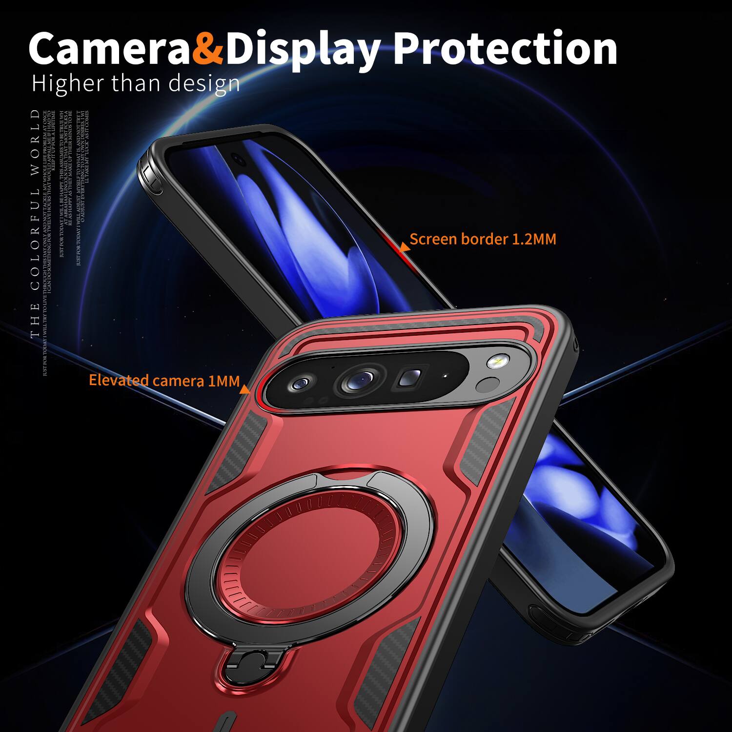 Camera & Display Protection  
Higher than design  

- Screen border: 1.2MM  
- Elevated camera: 1MM