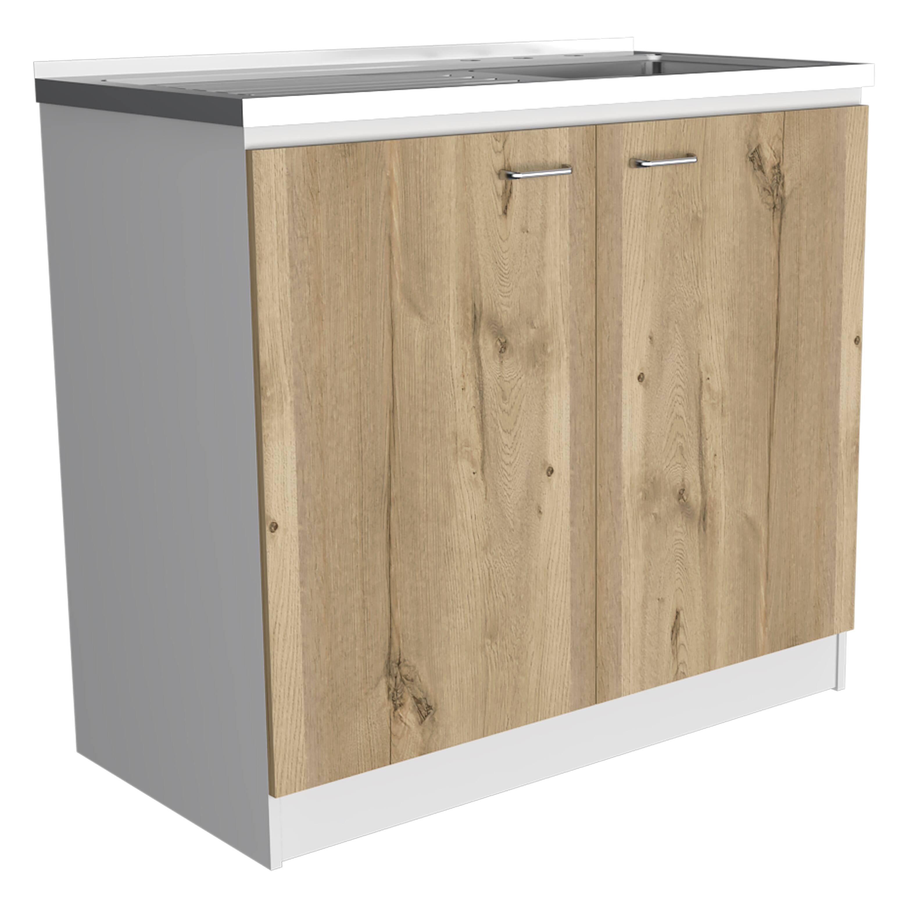 Alt View 1. TuHome - Napoles Utility Sink With Cabinet, Double Door, One Shelf - White / Light Oak.