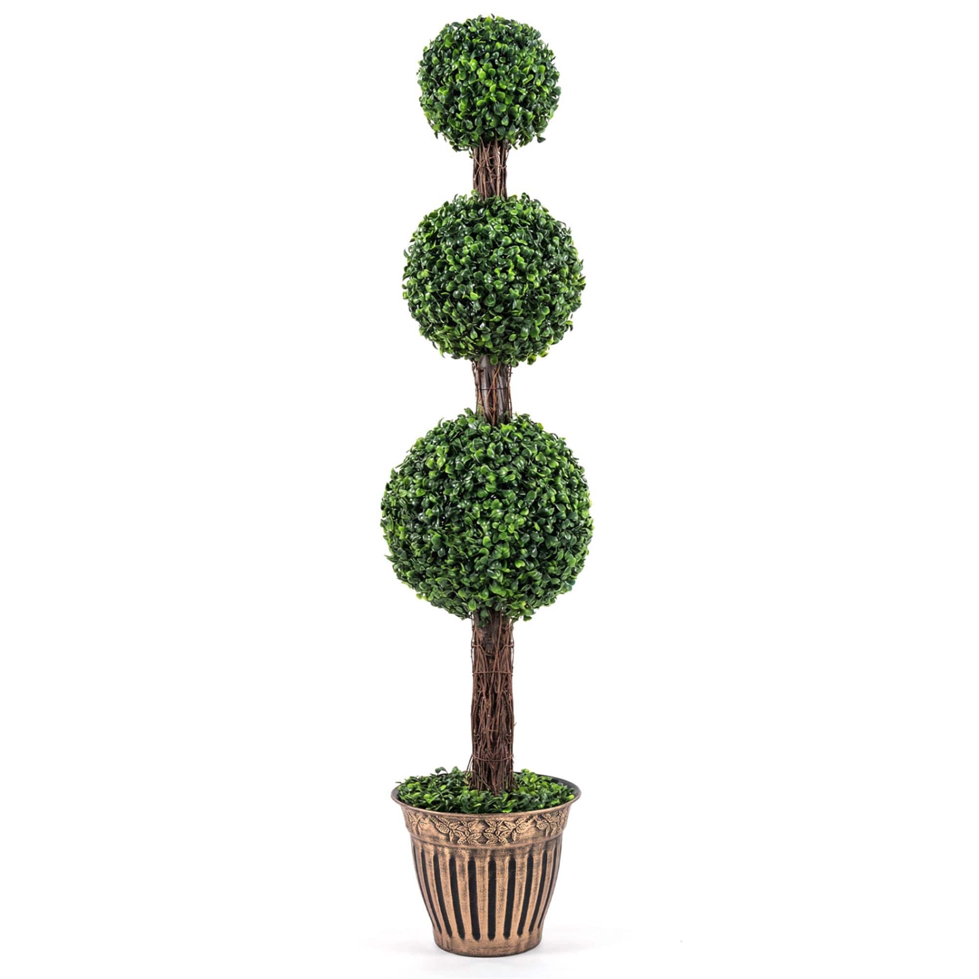 Boyel Living - 4 FT Artificial Triple Ball Boxwood Tree with Cement-filled Retro Planter - Green